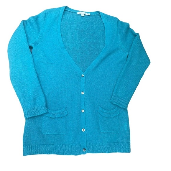 Boden Teal Mohair Blend  Knit V-Neck Cardigan Sweater - US Women's Size 10 - Picture 13 of 14